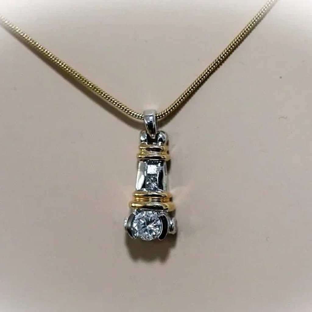 Ladies Vintage 14 Karat White  Yellow Gold Bezel Set Diamond Pendant